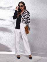 Women's Plaid stitched bubble sleeve Long Sleeve Shirt