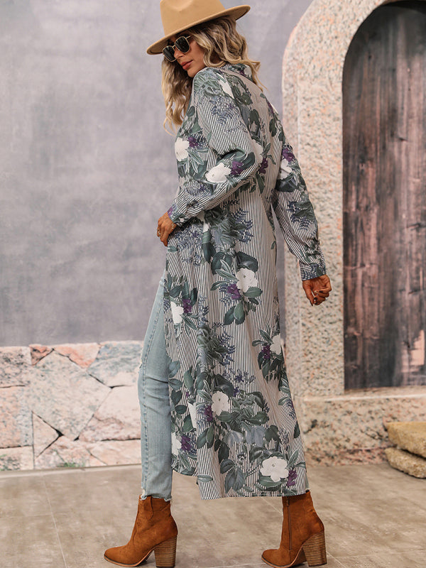 Woman'S Fall New Lapel Single Breasted Mid Length Slit Long Sleeve Pocket Dress