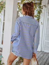 Women's Long Sleeve Lapel Single Breasted Striped Top