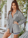 Women's Long Sleeve Lapel Single Breasted Striped Top