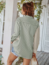 Women's Long Sleeve Lapel Single Breasted Striped Top