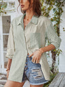 Women's Long Sleeve Lapel Single Breasted Striped Top