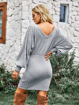 Women’s Slouchy Off The Shoulder Bodycon Mini Sweater Dress With Lose Vneck Line