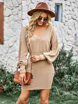 Women’s Slouchy Off The Shoulder Bodycon Mini Sweater Dress With Lose Vneck Line