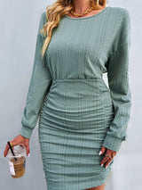 Women’s Ruched Bodycon Scoop Neck Long Sleeves Mini Dress