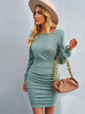 Women’s Ruched Bodycon Scoop Neck Long Sleeves Mini Dress