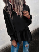 Women's V-Neck Tie Loose Long Sleeve Top