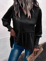 Women's V-Neck Tie Loose Long Sleeve Top