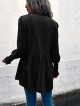 Women's V-Neck Tie Loose Long Sleeve Top