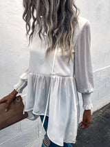 Women's V-Neck Tie Loose Long Sleeve Top