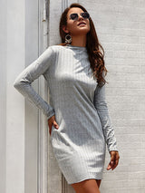 Women’s Mock Neck Long Sleeve Style With A Slight Flare Mini Dress