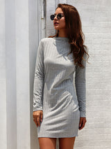 Women’s Mock Neck Long Sleeve Style With A Slight Flare Mini Dress
