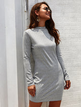 Women’s Mock Neck Long Sleeve Style With A Slight Flare Mini Dress