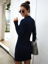 Women’s Mock Neck Long Sleeve Style With A Slight Flare Mini Dress
