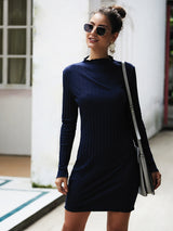 Women’s Mock Neck Long Sleeve Style With A Slight Flare Mini Dress