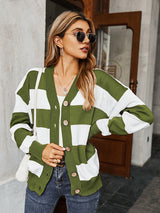 Women's Single Breasted Drop Sleeve Striped Sweater