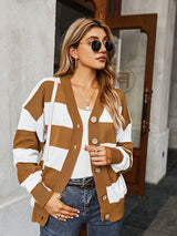 Women's Single Breasted Drop Sleeve Striped Sweater