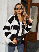 Women's Single Breasted Drop Sleeve Striped Sweater