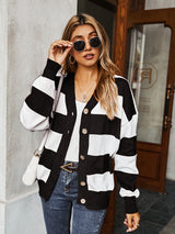 Women's Single Breasted Drop Sleeve Striped Sweater