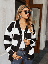 Women's Single Breasted Drop Sleeve Striped Sweater