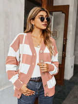 Women's Single Breasted Drop Sleeve Striped Sweater
