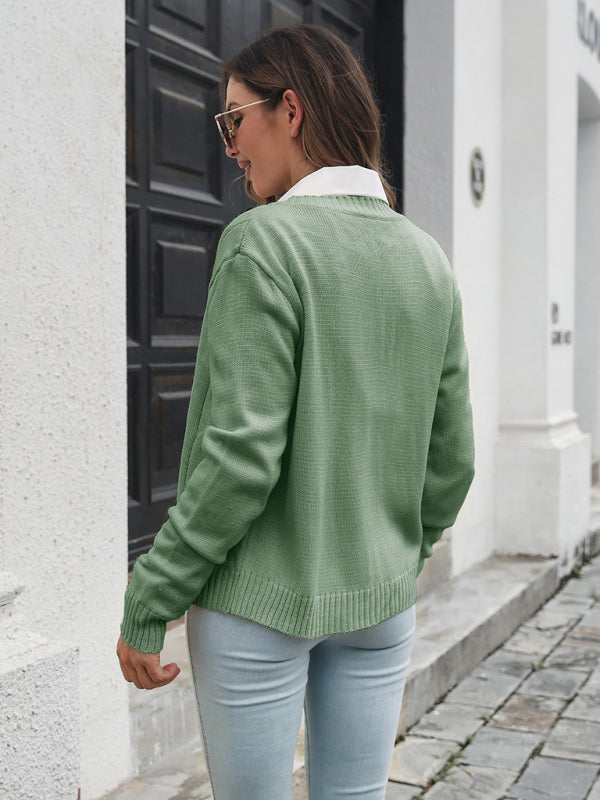 Women's fried dough twist loose knit cardigan sweater