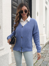 Women's solid color button loose knit cardigan sweater