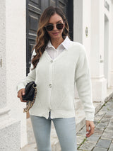 Women's solid color button loose knit cardigan sweater