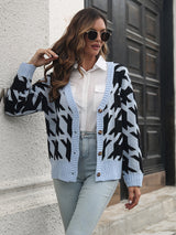 Women's thousand bird check breasted loose knit cardigan sweater