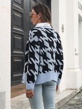 Women's thousand bird check breasted loose knit cardigan sweater