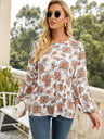 Women's Casual Round Neck Long Print Top
