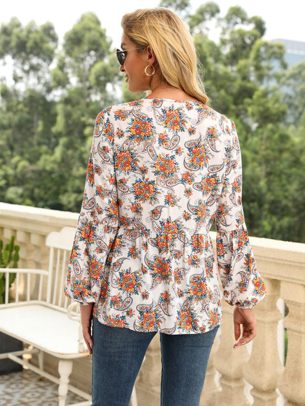 Women's Casual Round Neck Long Print Top