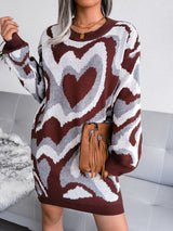 Women’s Graphic Funky Heart Loose Fit Knit Mini Dress