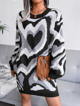 Women’s Graphic Funky Heart Loose Fit Knit Mini Dress