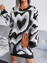 Women’s Graphic Funky Heart Loose Fit Knit Mini Dress