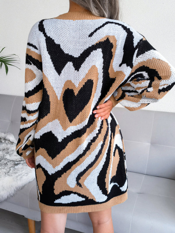 Women’s Graphic Funky Heart Loose Fit Knit Mini Dress