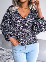 Women's Lantern long sleeve casual leopard Chiffon Shirt Top