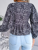 Women's Lantern long sleeve casual leopard Chiffon Shirt Top