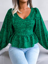 Women's Lantern long sleeve casual leopard Chiffon Shirt Top