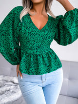 Women's Lantern long sleeve casual leopard Chiffon Shirt Top