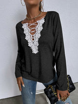 Woman'S Autumn Loose Long Sleeve Top V-Neck Pullover Solid Color Casual T-Shirt