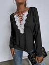 Woman'S Autumn Loose Long Sleeve Top V-Neck Pullover Solid Color Casual T-Shirt