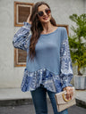 Woman'S' Autumn New Blue Mid-Length Round Neck Loose Long-Sleeved T-Shirt Irregular Top