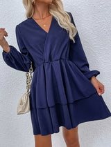 Women’s V Neckline Long Sleeve Wrap Layered Minidress