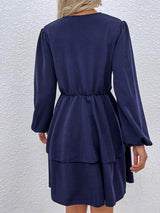 Women’s V Neckline Long Sleeve Wrap Layered Minidress