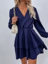 Women’s V Neckline Long Sleeve Wrap Layered Minidress
