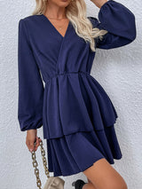 Women’s V Neckline Long Sleeve Wrap Layered Minidress