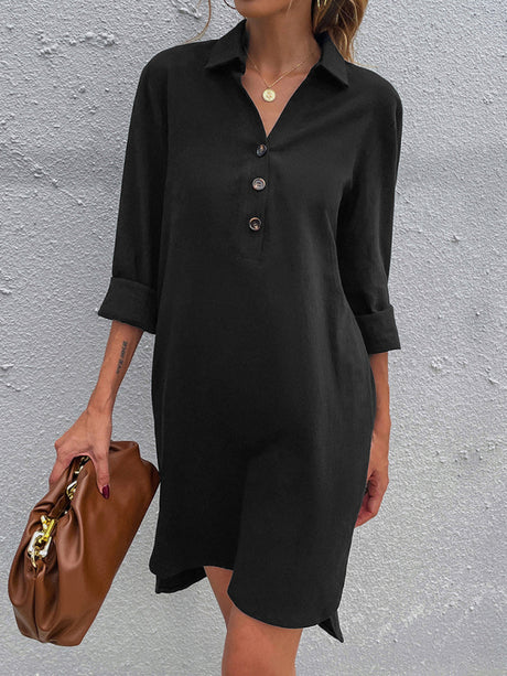 Women’s Classic V Neck Long Sleeve Shirtdress