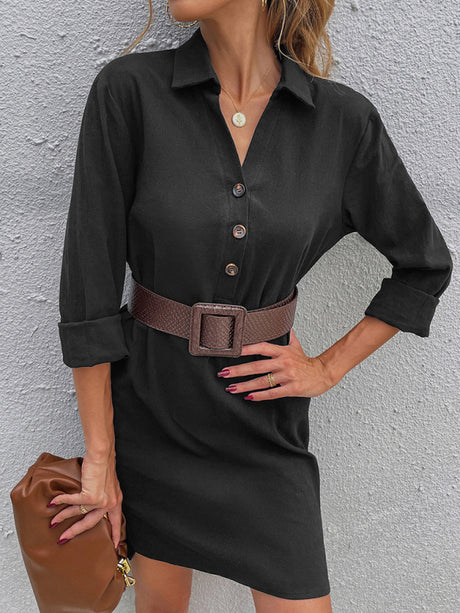 Women’s Classic V Neck Long Sleeve Shirtdress