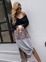 Women’s Color Block With Leopard Print Off Shoulder Long Sleeve Casual Dress